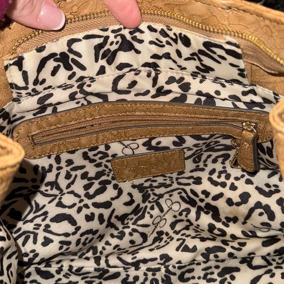 Tan Floral Jessica Simpson Satchel Purse with Leopard Interior - Picture 10 of 11